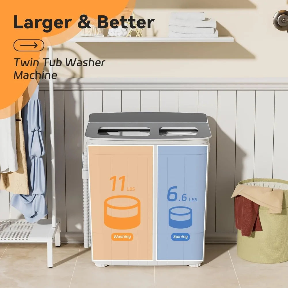 Portable Washing Machine 17.6 Lbs Compact Twin Tub Washer with Spin Cycle Washer and Dryer Combo