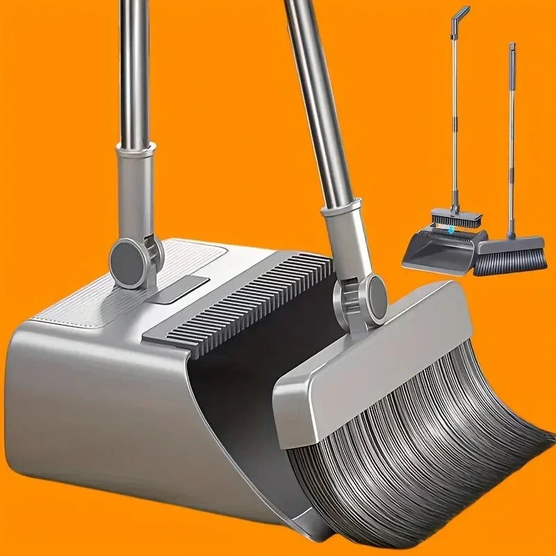 Thickened 3-in-1 Broom Dustpan Floor Brush Set with Long Handle and Stand Up Dustpan Combo