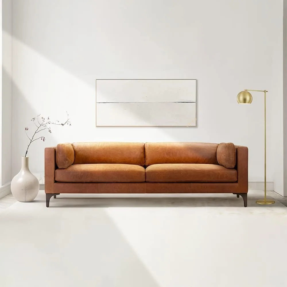 POLY & BARK Argan 93" Sofa in Full-Grain Pure-Aniline Italian Tanned Leather in Cognac Tan