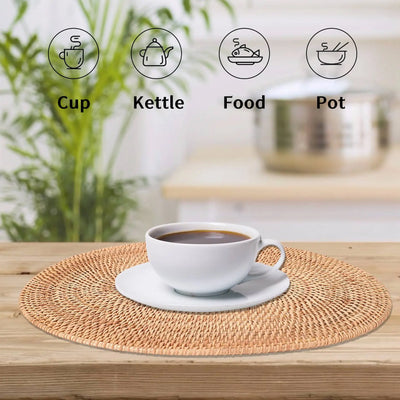 MCGS-Rattan Woven Placemats Oval Round Table Mats Non Slip Heat Resistant Place Mat Natural Multipurpose Placemat 30X40cm