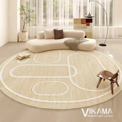 VIKAMA circular cream style light luxury carpet living room bedroom minimalist beige lines home decoration washable floor mat