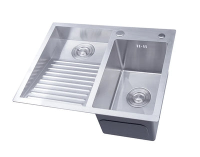 (60x48cm) 304 Stainless Steel Manual Kitchen Sink Single Bowl Above Counter / Undermount Set with Washboard & Dispenser Dainer