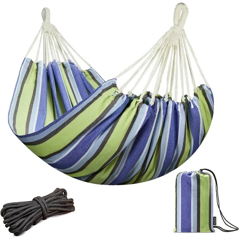 Boho Macrame Double Hammock with Hanging Ropes & Elegant Tassels 86.6x59 Portable Cotton Hammock for Patio Backyard Porch