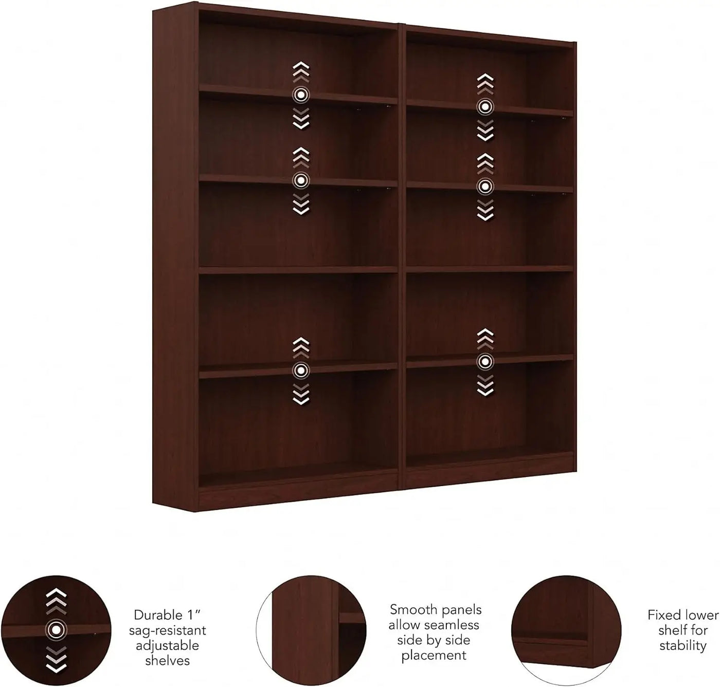 Universal 5 Shelf Bookcase, Vogue Cherry,Tall Bookshelf , Large Storage Cabinet Set, Home Office Bookcase ,Living Room