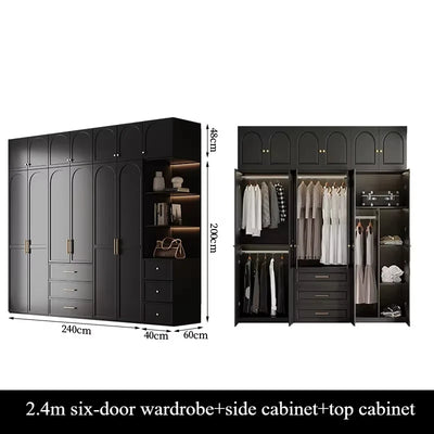 French Retro Style Black Wardrobes Storage Multilayer Cabinet Open Closets Wardrobes Bedroom Drawers Rangement Chambre Furniture