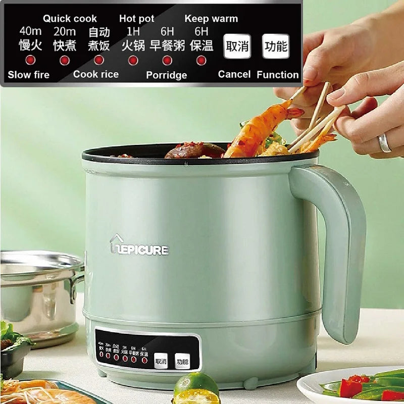 110V/220V Home Multifunctional Pot Electric Cook Pot Smart Non-stick Rice Cooker Mini Electric Hot Pot Kitchen Appliance 1.7L