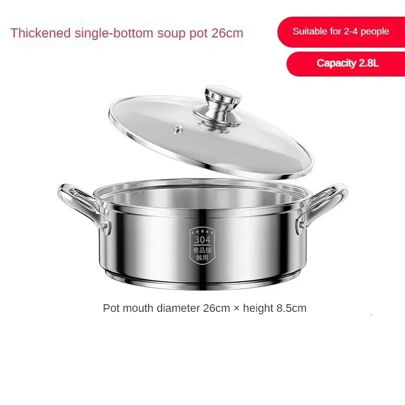 Extra-thick Soup Pot 304 Stainless Steel Induction Cooker Special Gas Cooker Steaming Stew Thickened Double Ear Hot Pot Househol