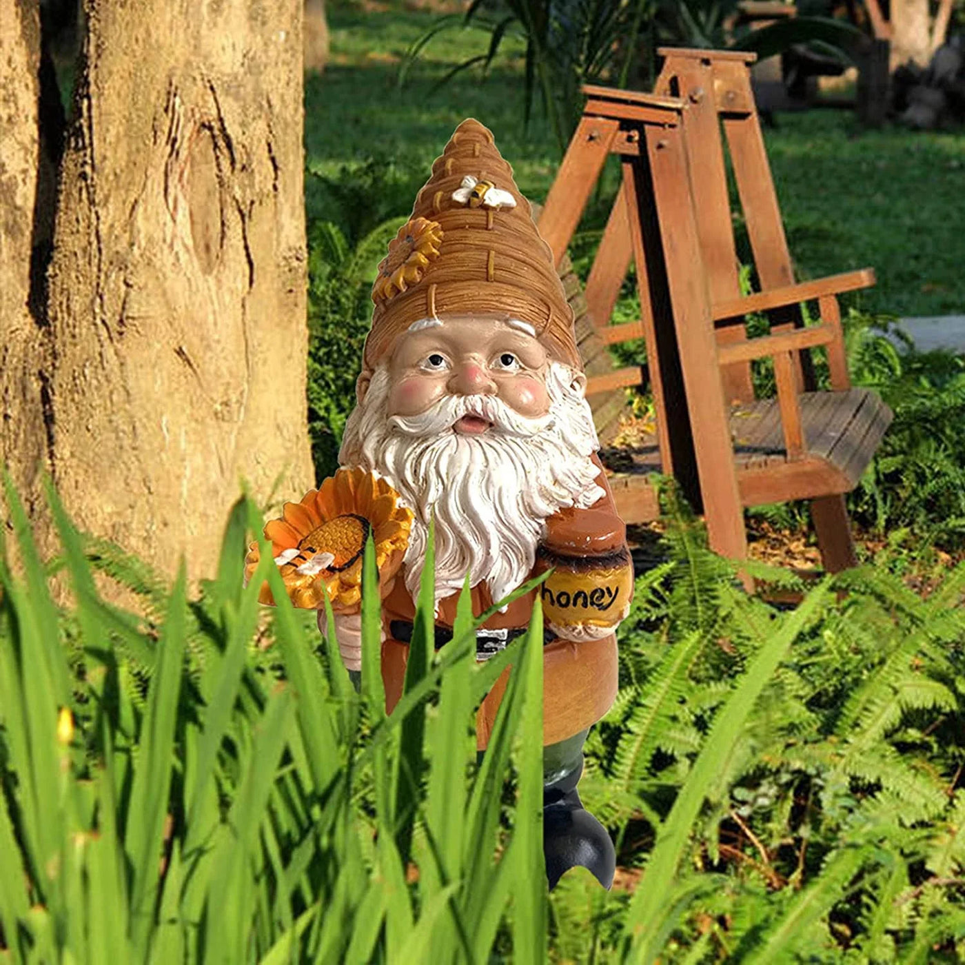 1pc fat man sunflower gnome dwarf garden resin statue ornament outdoor decoration beekeeper crafts