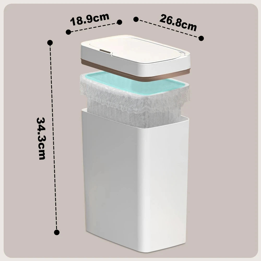 Smart Bathroom Trash Can Automatic Bagging Electronic Trash Can White Touchless Narrow Smart Sensor Garbage Bin Smart Home 15L