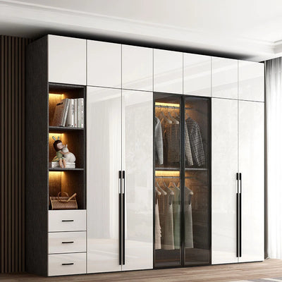 Modern minimalist light luxury high-gloss wardrobe bedroom swing door Nordic large wardrobe locker glass door  closet