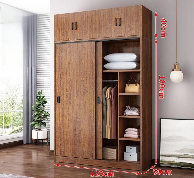 Household Bedroom Modern Simple Nordic Rental Room Simple Assembly Solid Wood Sliding Door  Large Wardrobe