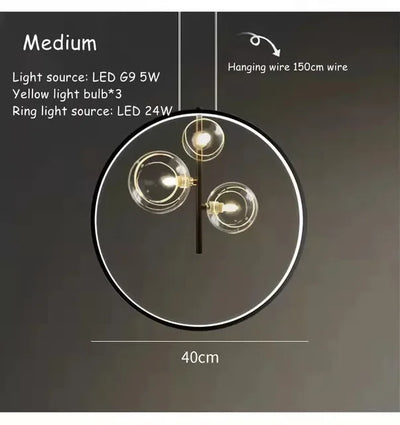 Nordic Simple and Elegant LED Pendant Lights Metal Ring Decoration Hanging Lamps Living Room Ceiling Chandelier Room Lamp