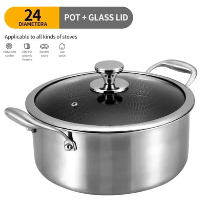 Home Kitchen 304 Stainless Steel Stock Pots Saucepan Honeycomb Carved Nonstick Toxin Free Gather Energy Insulation Cookware