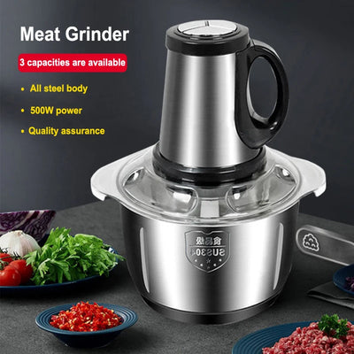 2L 3L 5L Household Stainless Steel Meat Grinder 500W High Power Blender Multifunctional Food Processor Food Chopper Electric