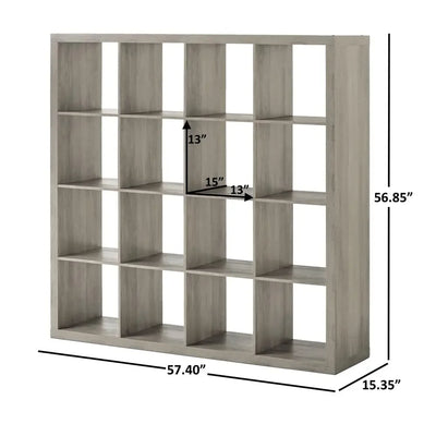 16-Cube Storage Organizer Rustic Gray Bookcase Furniture Shelves Display Modern Living Room Bedroom StorageBins Organizer Open