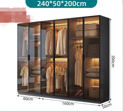 Design Black High Gloss Lacquered Wardrobe Dark Style Walk-in Wardrobe Clothes Bedroom Furniture with Glass Doors