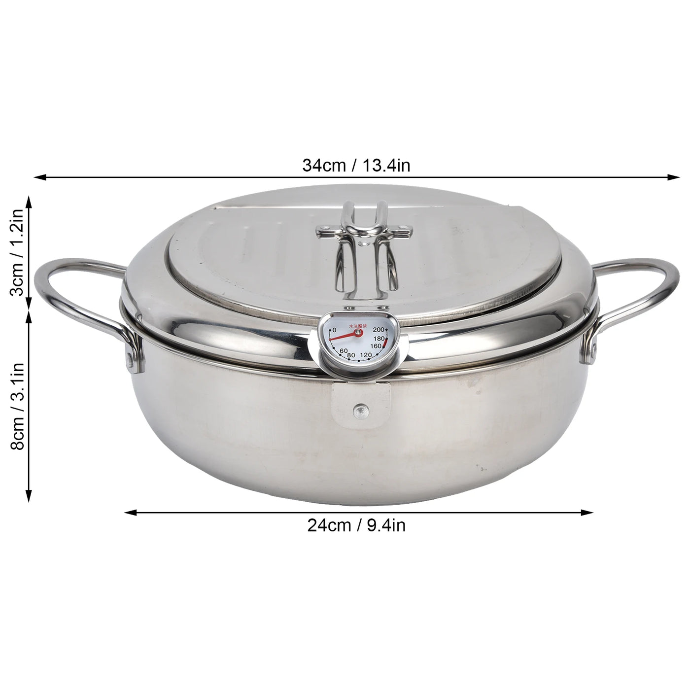 304 Stainless Steel Frying Pot Temperature Controllable Mini Cooking Fryer with Thermometer for Kitchen