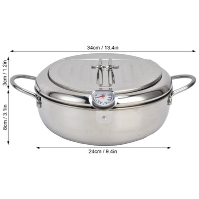 304 Stainless Steel Frying Pot Temperature Controllable Mini Cooking Fryer with Thermometer for Kitchen