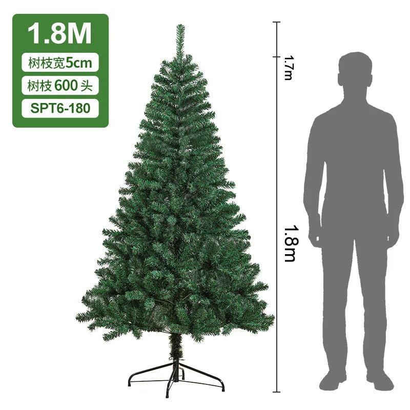 Encrypted Artificial Christmas Tree 120-210cm PVC Christmas Tree Sturdy Metal Stand Decoration Mall Hotel Family Atmosphere 2025