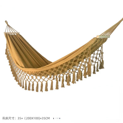 Double canvas tassel hammock photography pastoral swing camping outdoor supplies rollover prevention glider