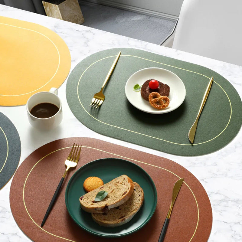 Leather Food Mat PVC Oil Proof Table Mat Hotel Home Dining Plate Coasters Anti Slip Bowl Mat Elliptical Insulation Placemat