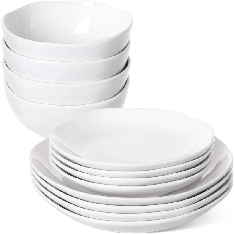 Dinnerware Sets 12 Piece, Serve for 4, Ceramic Plates and Bowls Set (10" Dinner Plates + 8" Salad Dish + 22 oz Bowl) x 4