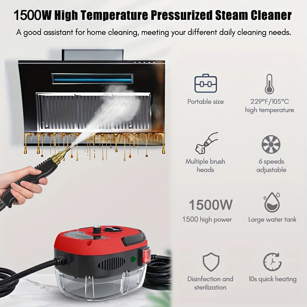 Steam Cleaner High Temperature Pressurized Steam Cleaning Machine Brush Heads Kitchen Furniture Bathroom Car US Plug/EU Plug