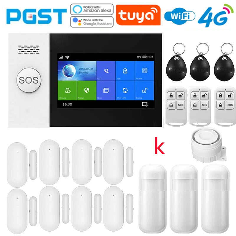 4G Home anti-theft alarm system, security alarm kit with PIR motion sensor, wireless, WiFi, GSM, PG-107, Tuya