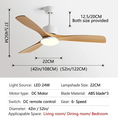 36/42/52 Inch white Black 3 ABS Blade Pure Copper DC 30W Motor Ceiling Fan With 24W LED Light Support Remote Control