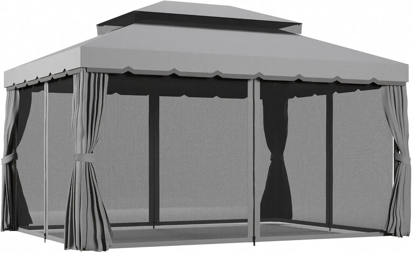 10' x 13' Patio Gazebo, Outdoor Gazebo Canopy Shelter with Netting and Curtains, Aluminum Frame for Garden, Lawn, Backyard and