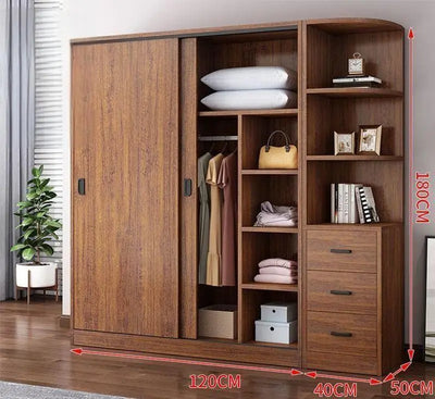 Household Bedroom Modern Simple Nordic Rental Room Simple Assembly Solid Wood Sliding Door  Large Wardrobe