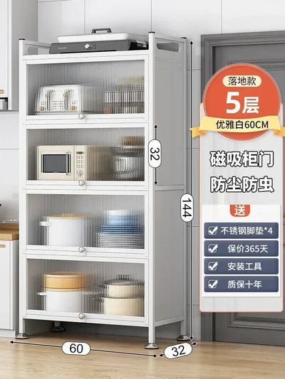 Modern Kitchen Cabinet Hutch Movable Full Door Glass Cabinet Storage Display Cupboards Muebles Cocina Multifunctional Furniture