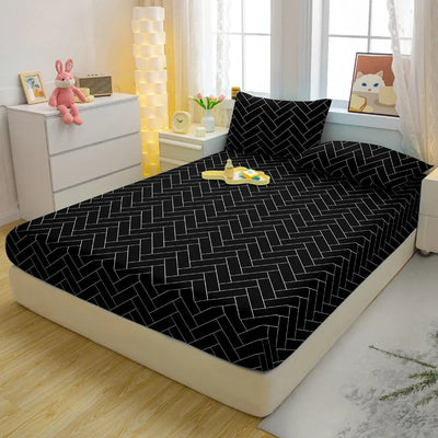 1 Simple Modern Geometry Printed Matte Fitted Sheet, Bedroom Printed Bed Cover, Bedding (Excluding Pillowcases)