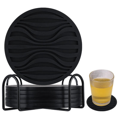 6PCS/Set Silicone Drinking Coasters With Metal Holder Stand Non-Slip Drink Coffee Cup Round Cup Mat Jar Gripper Pads Tableware