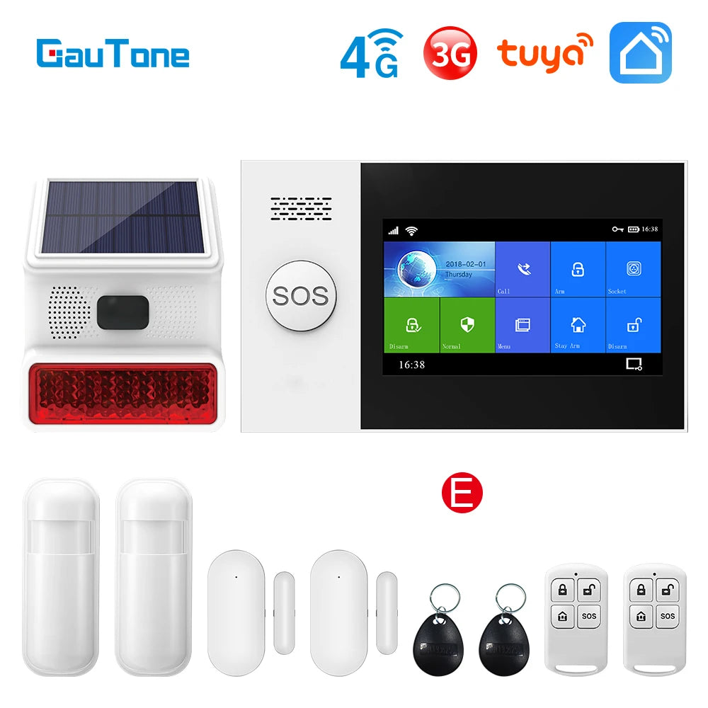 GauTone PG107 WiFi 4G Alarm System for Home Security with PIR Wireless Solar Siren Support Tuya Remote Control