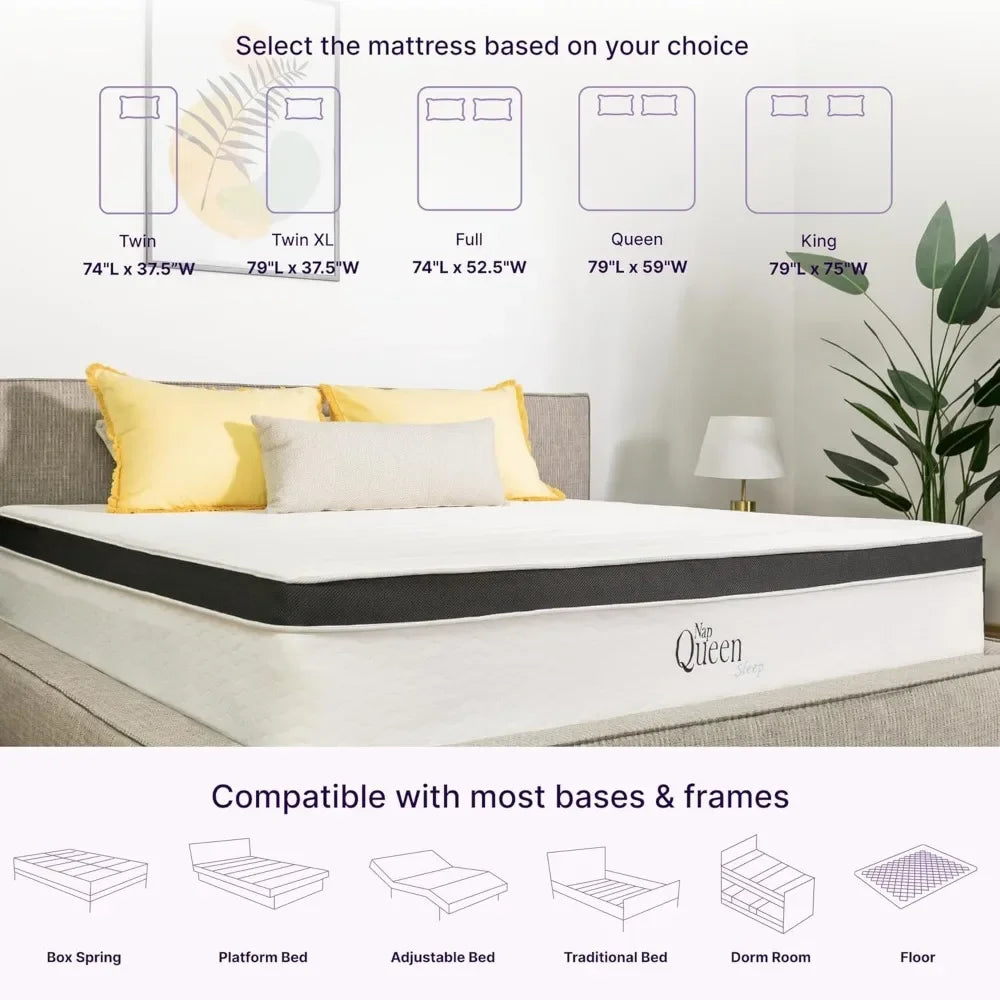 8 Inch Maxima Hybrid Mattress, Full Size, Cooling Gel Infused Memory Foam and Innerspring Mattress, Bed in a Box, White & Gray