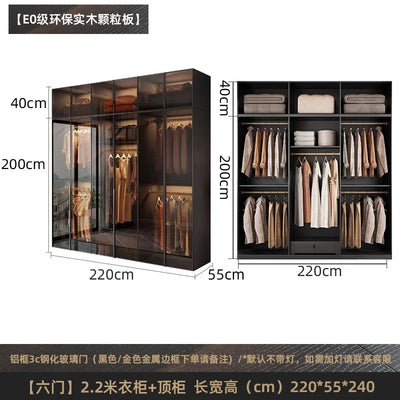 Solid wood wardrobe, bedroom home glass door L-shaped modern light luxury corner cloakroom storage cabinet combination wardrobe