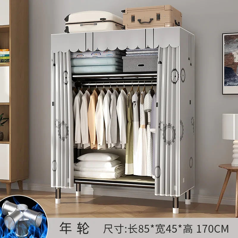 Durable Alloy Steel Wardrobe  HighCapacity Closet with Polyester Taffeta, Easy Clean Bedroom Storage, Clothing Organizer