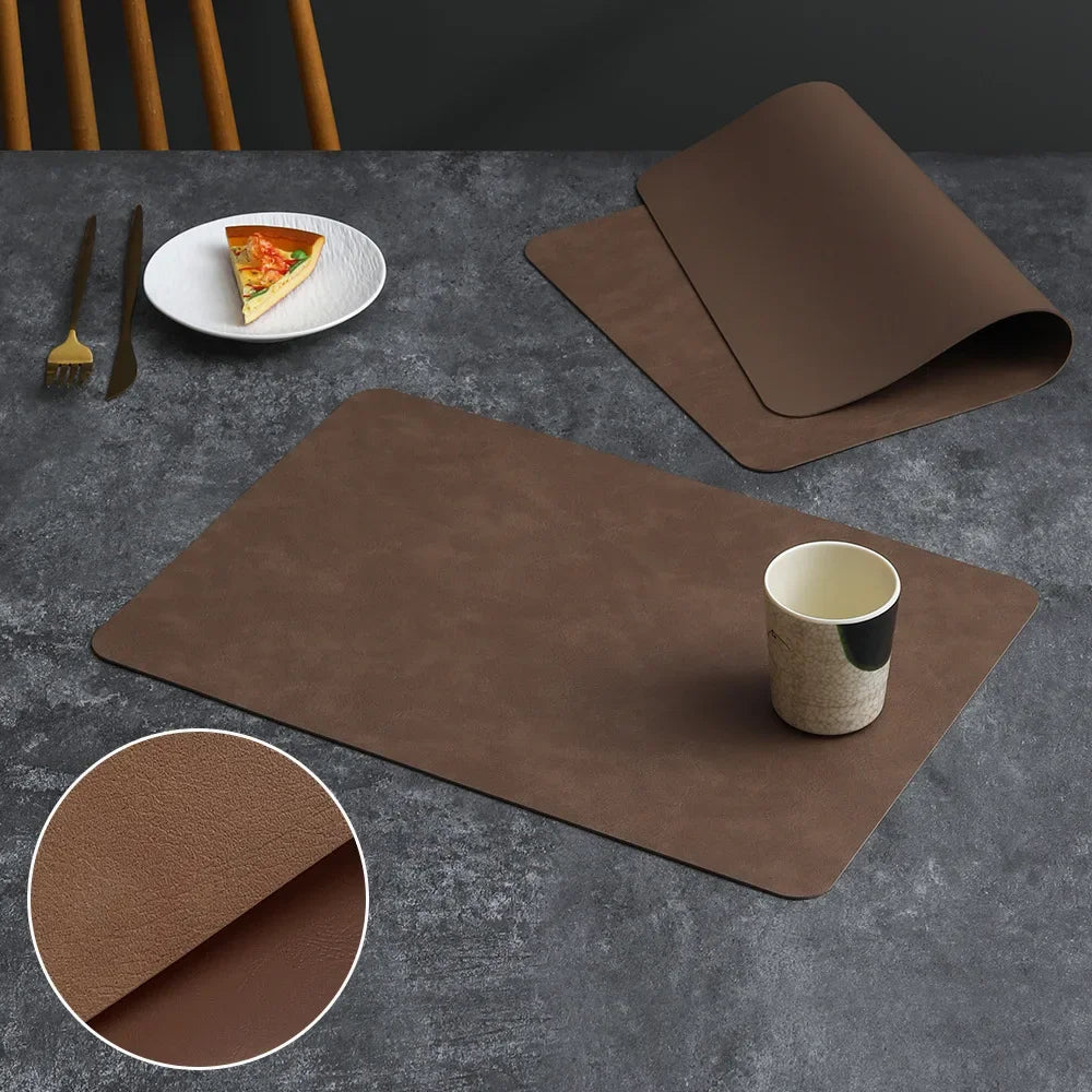 Luxury Placemat Leather Waterproof Double Layer Cowhide  Western Food Mat Hotel Insulation Mat Placemats for Dinning Table