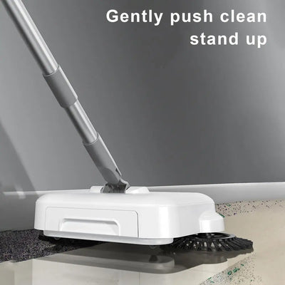 Quiet Hand Sweeper Compact Hand-push Sweeper Set for Home Office 360-degree Cleaner with Adjustable Mop Brush Wet for Apartments