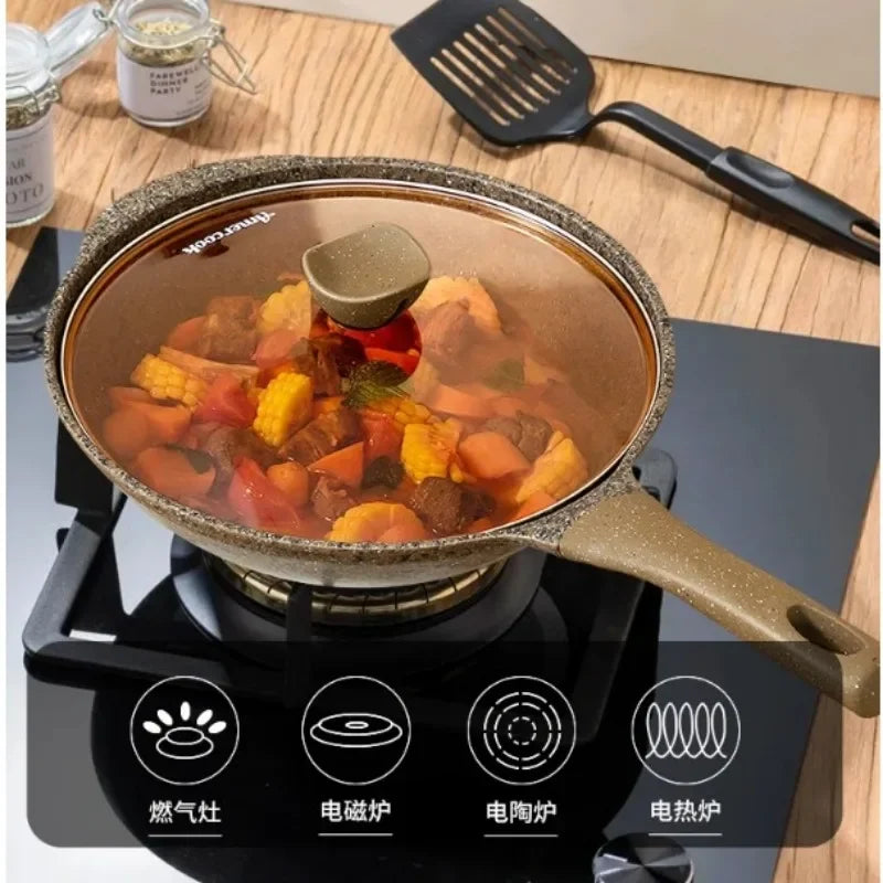 Household Smoke Free Wok Natural Granite Non Stick Frying Pan Thicken Bottom Stone Cookware Wear-resistant Gas Induction Cooker