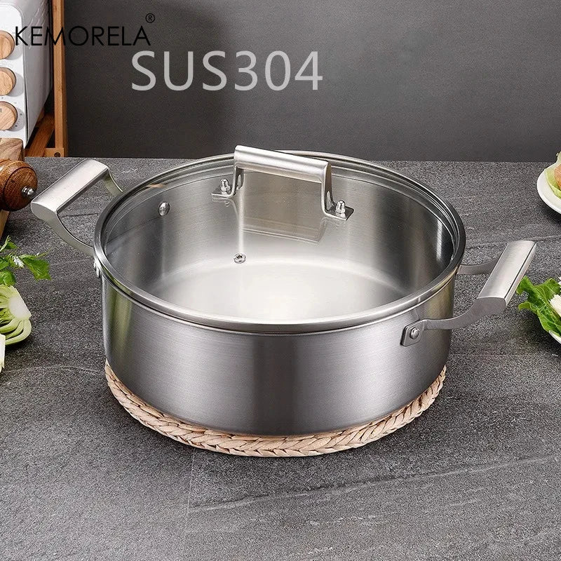 304 Stainless Steel Hot Pot German Five-layer Steel Hot Pot European Style Double Handle Soup Pot With Glass Cover Chinese Pot