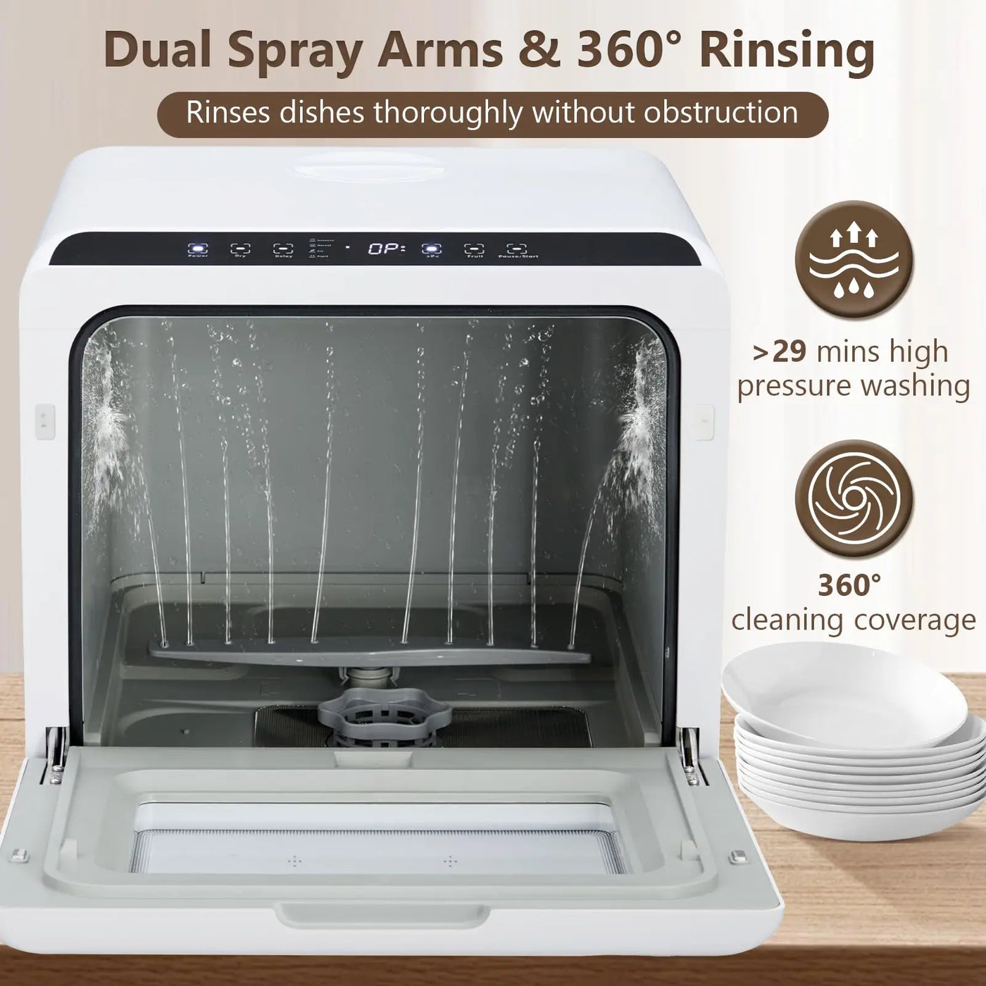 Portable Dishwasher Countertop Dishwasher with 5L Built-in Water Tank,Compact Dishwasher 360° Range Cleaning,Mini Dishwasher