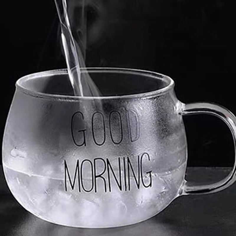 1pcs Letter Printed Transparent Creative Glass Coffee Tea Mug Drinks Dessert Breakfast Milk Cup Glass Mugs Handle Drinkware