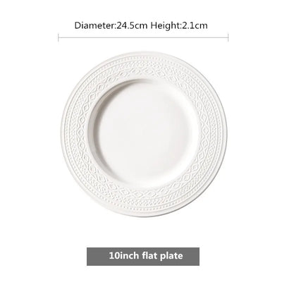 White Ceramic Plate Steak Food Plate  Bowl Ins Dinner Dish Porcelain Tableware For Family Hotel