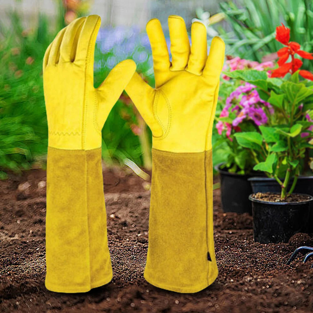 1 Pair Long Thorn Proof Rose Pruning Gloves Breathable Leather Gardening Gloves Labor Protection Long Elbow Gloves for Women Men