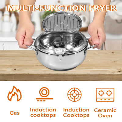 Deep Fryer Pot Stainless Steel Deep Frying Pot 3 Sizes Oil Deep Frying Oil Container With Strainer Basket And Thermometer