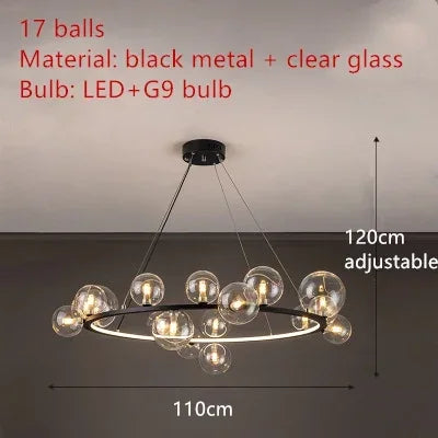 Home Indoor LED Glass Chandeliers G9 Pendand Hanging Lighting Fixture Living Room Restaurant Pendant Lamps Black Gold Suspension