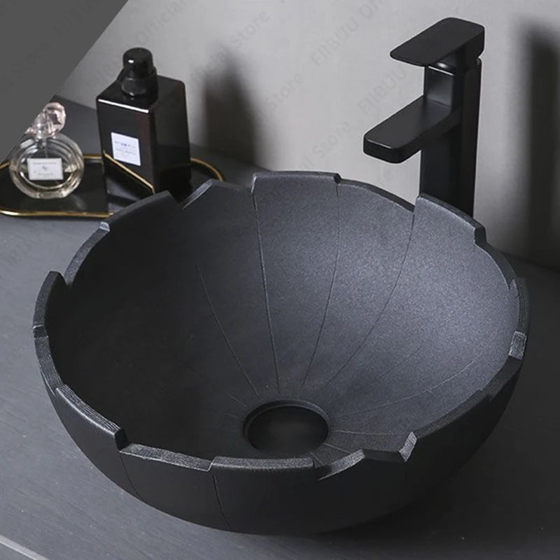 Black Ceramic Vessel Sink Lavatory Vanity Table Sink Above Counter Bathroom Art Basin Bowl Balcony Round Pedestal Washing Basin