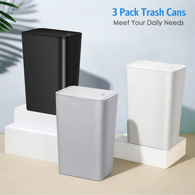 Small Bathroom Trash Can With Lid - 10L/2.6 Gallon Slim Garbage Bin, Plastic Wastebasket For Kitchen/Bedroom/Office/Dorm, Fits U